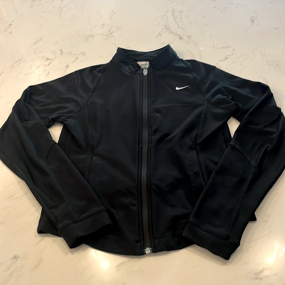 Nike Solid Black Dri-Fit Mandarin Collar Full Zip Activewear Jacket -Small